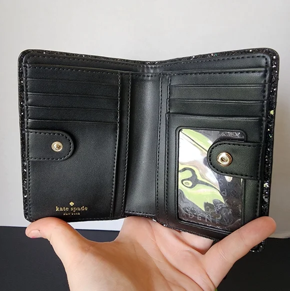 ✨️NWT✨️ Kate Spade Glitter Seton Drive Tellie Black Compact Bifold Wallet, 2018 - Picture 6 of 9